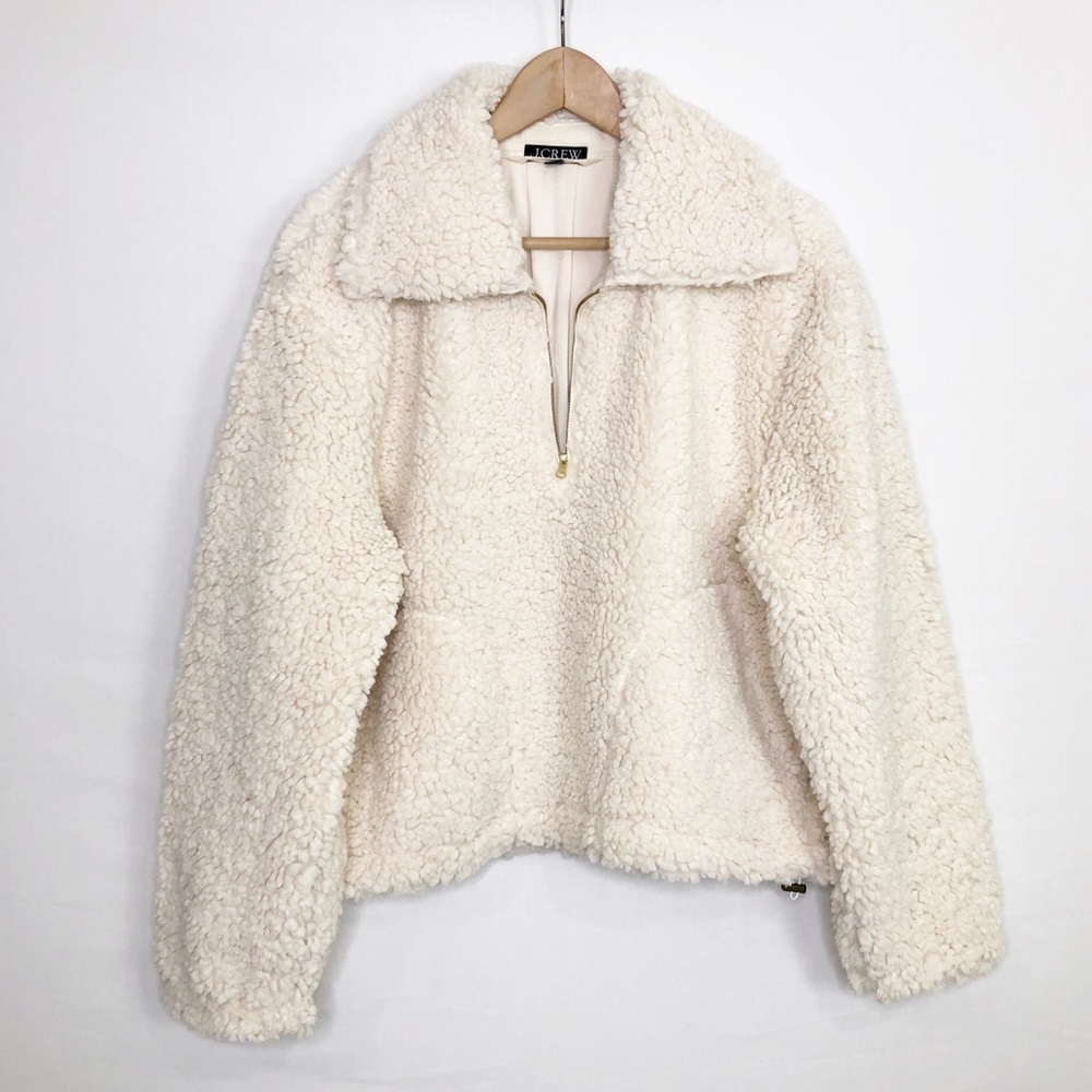 J Crew cream Teddy quarter zip pullover jacket